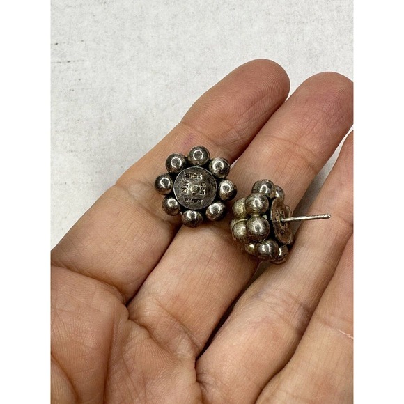 Vintage Sterling Silver Ball Earrings Signed MR Mexico Cluster Modernist 925 - Picture 15 of 16